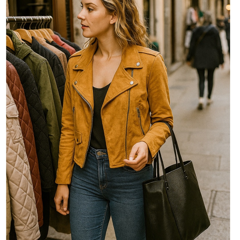 Blank NYC Tan Faux Suede Motorcycle Jacket